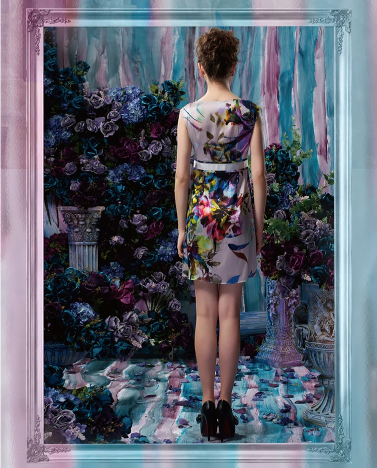 Платье из 100% шелка и сатина с принтом женские платья натурального в летнем стиле