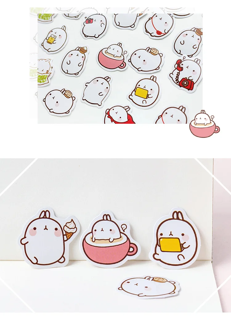 Милые Molang кролик наклейки этикетки Набор Декоративные Канцелярские наклейки Скрапбукинг DIY дневник альбом лейбле палки