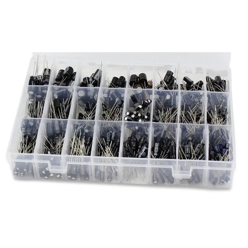 

Premium Quality 24Value 500pcs Electrolytic Capacitor Kit Range 0.1uF-1000uF with Assortment Box