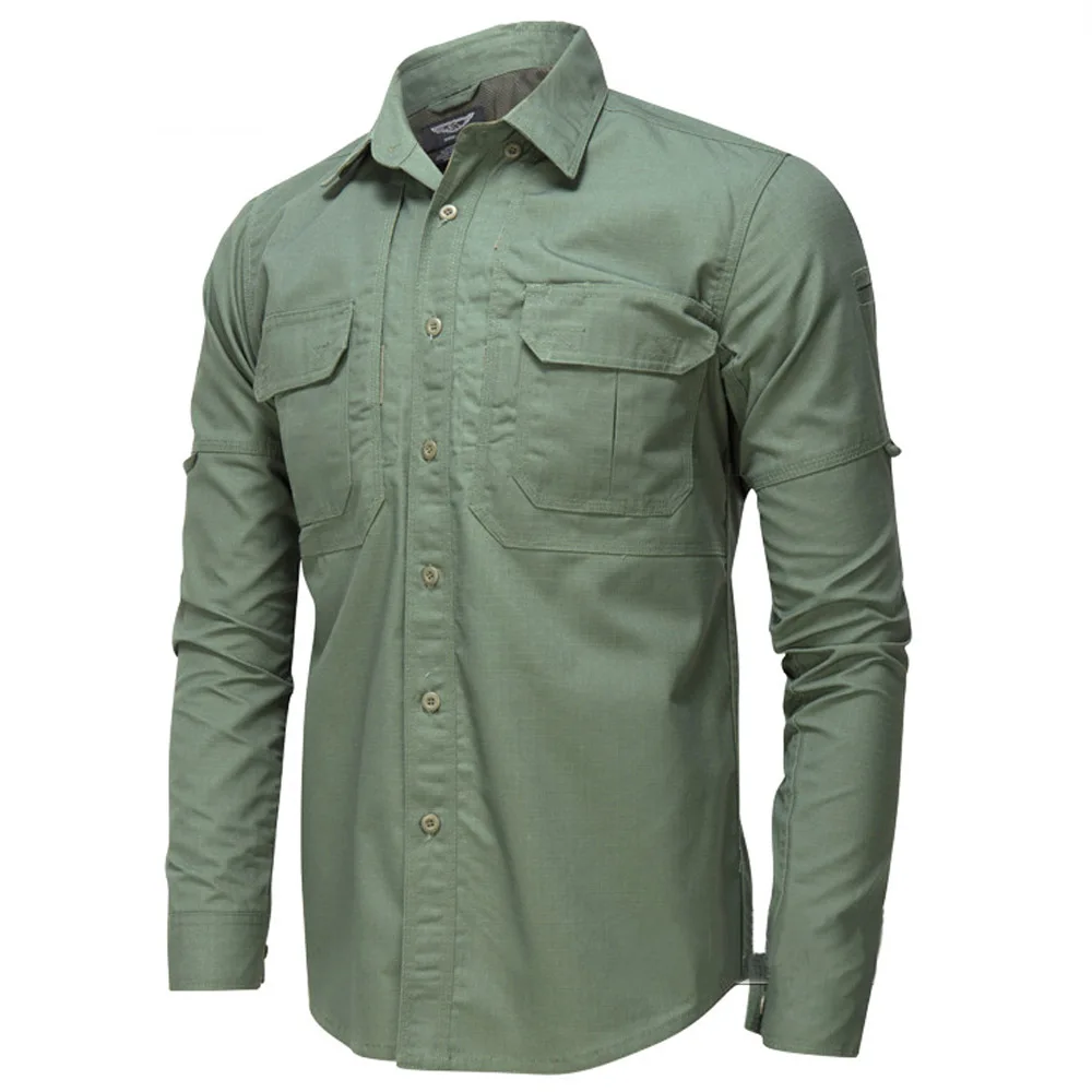 Army green TENNEIGHT мужская летняя тактическая одежда быстросохнущая Военная Рубашка спортивные походные рубашки с длинными рукавами дышащие тактические рубашки - Цвет: Army green