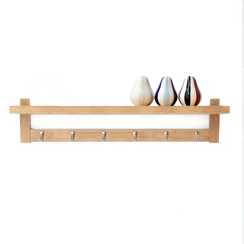 Бамбуковый модный простой стеллаж для хранения с крючком настенная полка