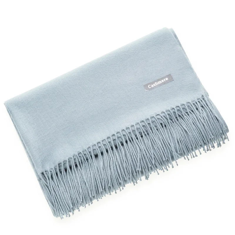 Light Grey Женский осенне-зимний шарф, модные однотонные кашемировые шарфы с кисточками, женские толстые теплые пашмины, мягкая длинная шаль, женский шарф - Цвет: Light Grey