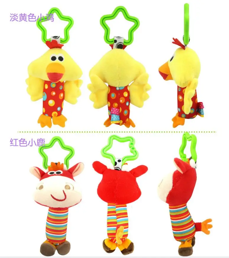 Animal Plush Stuffed Soft Baby Rattle Stick Toys Hanging Hand Bells for Children Newborn Gift Grasp Game Elephan Monkey | Игрушки и