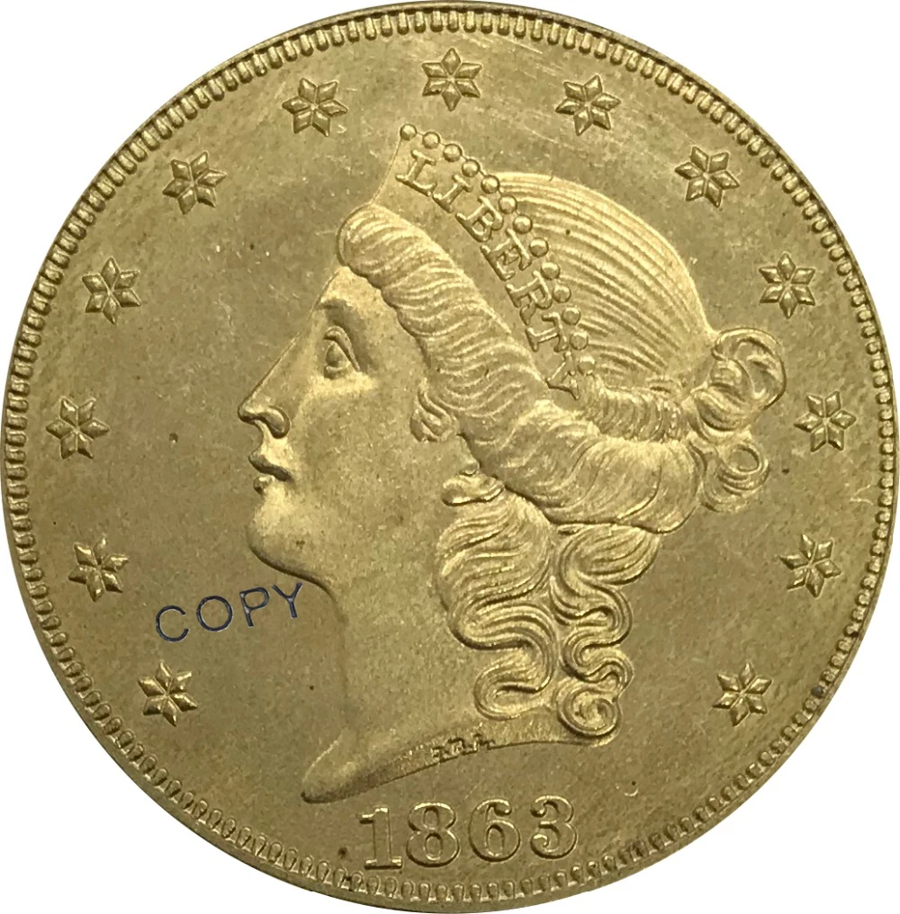 

1863 United States 20 Dollars Liberty Head Double Eagle gold coin Brass Collectibles Copy Coin
