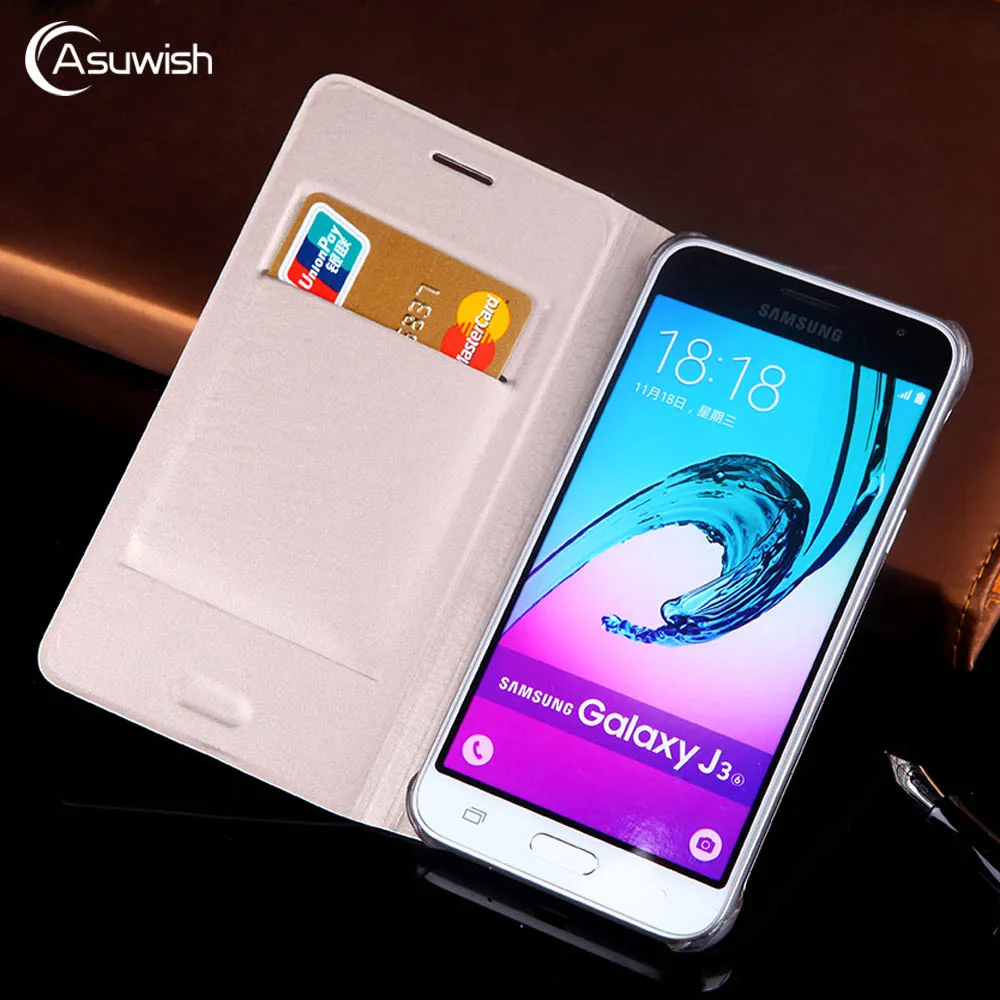 Кожаный чехол бумажник с откидной крышкой для Samsung Galaxy J3 2016 2015 GalaxyJ3 J 3 SM J320 J320F J320H