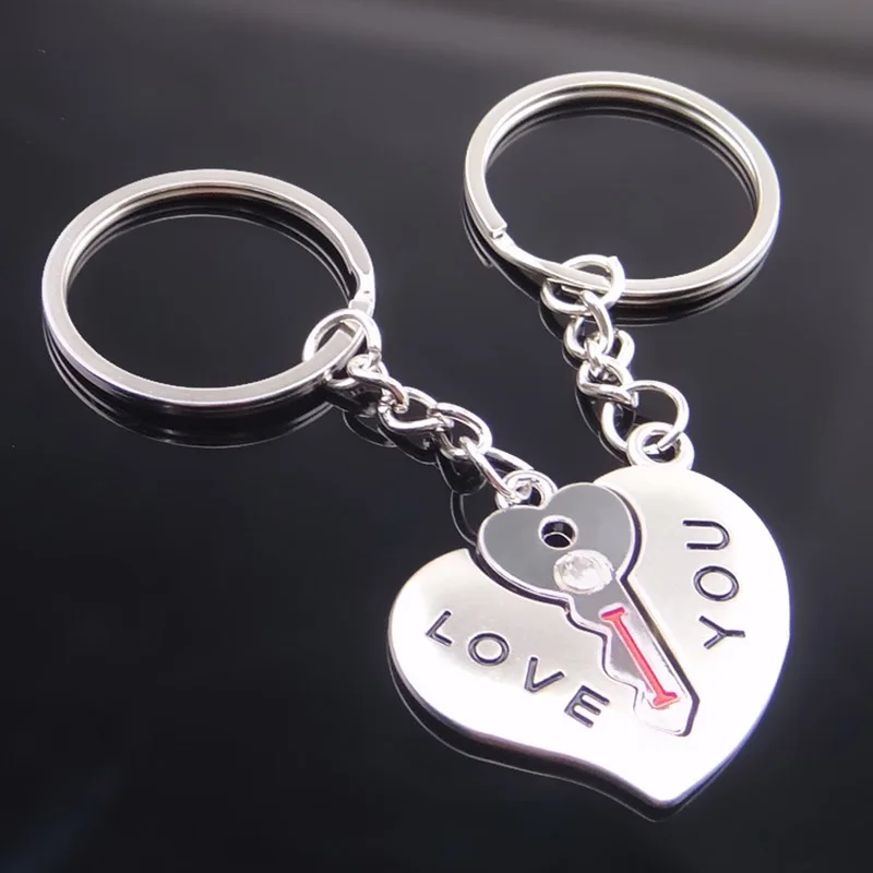 Брелок для ключей с надписью I LOVE YOU 1 пара серебряное кольцо сердечком подарок на