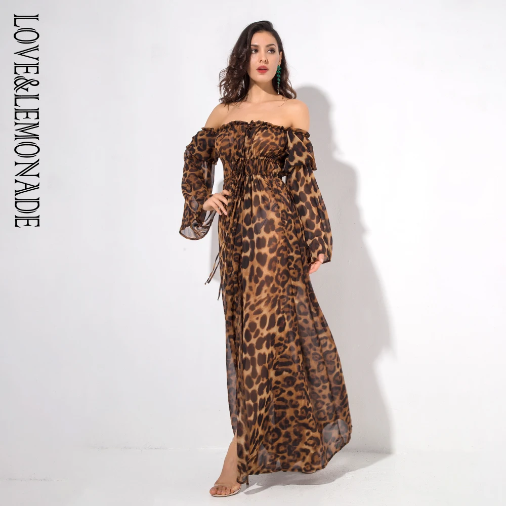 Love& Lemonade длинное леопардовое платье с декоративными рукавами LM1276