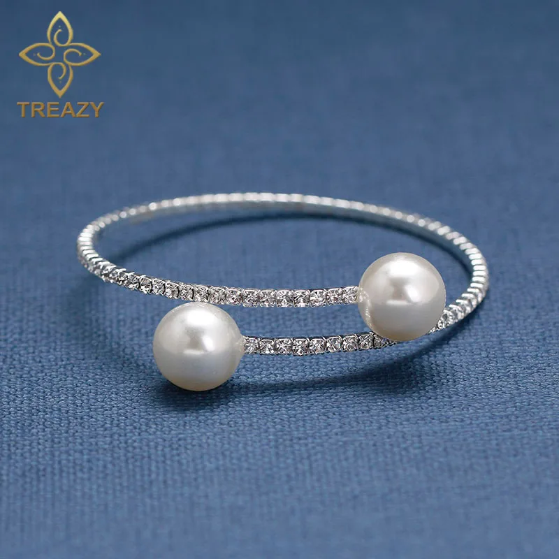 TREAZY двойные бусины из искусственного жемчуга Хрустальный Браслет манжета