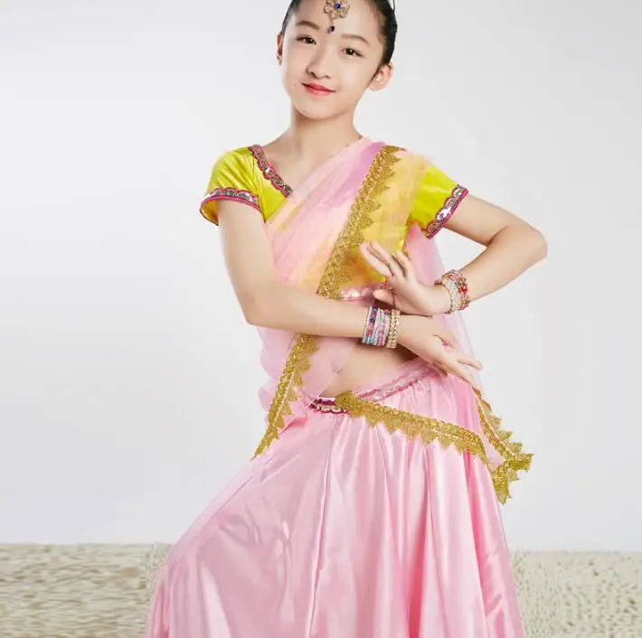 Индийские традиционные детские костюмы Sarees этнический стиль для девочек lehenda