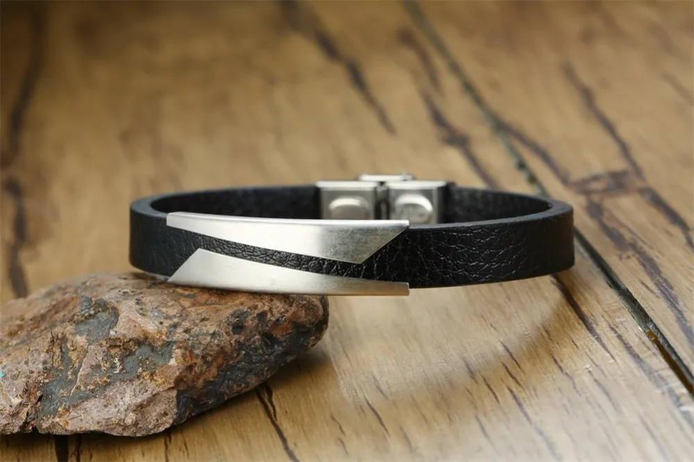 Мужской браслет из нержавеющей стали и черной кожи в черном Brackelts Brazalet бразильские ювелирные изделия для мужчин