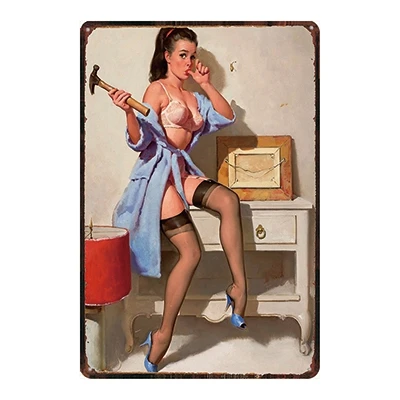 Pin Up Girl Оловянная металлическая табличка, металлическая винтажная настенная табличка для паба, кафе, магазина, домашний художественный декор, железный плакат, Куадрос, DU-2280 - Цвет: DU2281