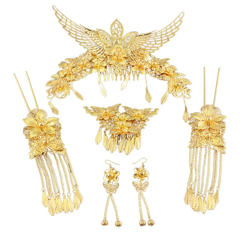 Классические китайские шпильки jaevini свадебные серьги с Фениксом для волос набор