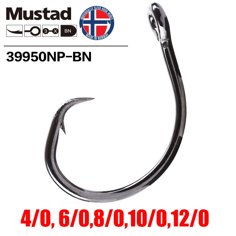 Mustad Norway происхождения рыболовный крючок из высокоуглеродистой стали большой размер Круг рыболовные крючки, 4/0, 6/0, 8/0/10/0,12/0, 39950NP-BN