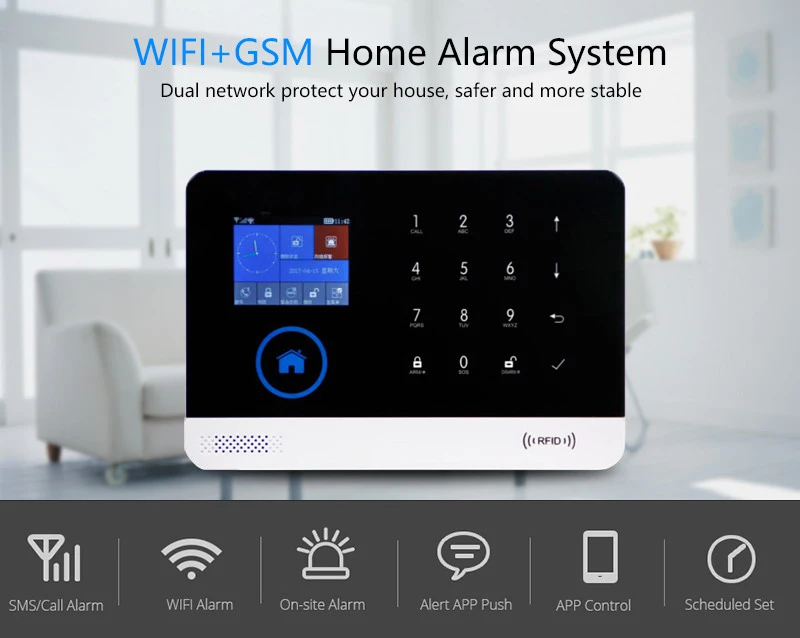 SmartYIBA Wifi APP Remote Alarm System for Home GSM 2G GPRS Signal Residential Smoke Sensor Hotel/Office | Безопасность и защита