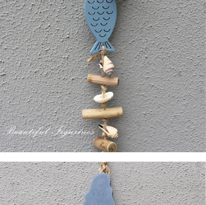 Vintage Blue Fish Hangings Sea-maid Pendant With Drift Wood& Bells Wall Decoration Home Drop Ornaments Kids Room Decor New