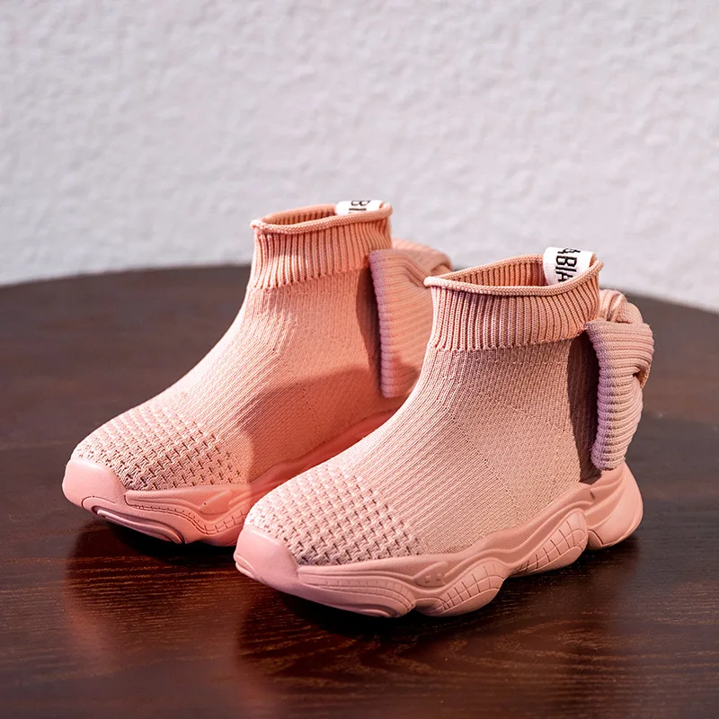 High Top Childrens Sneakers 2019 Spring Kids Shoes Soft Sports Butterfly Socks Girls Princess Tenis Infantil | Детская одежда и