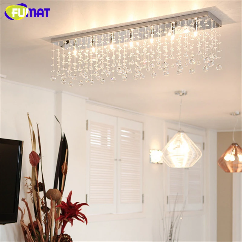 

FUMAT K9 Crystal Chandelier Modern Rectangle LED G9 Art Deco Suspension Lighting Hotel Living Room Kitchen Dinning Lustre Lamps
