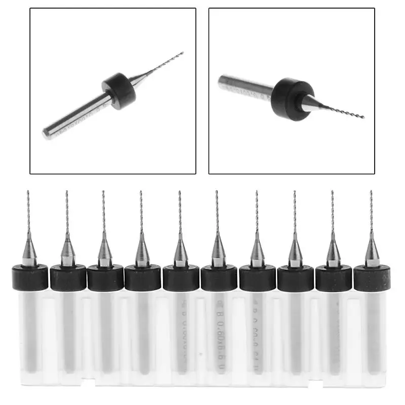 

10Pcs 0.6mm Tip 1/8" Shank Spiral Flute Tungsten Carbide Micro PCB Drill Bit