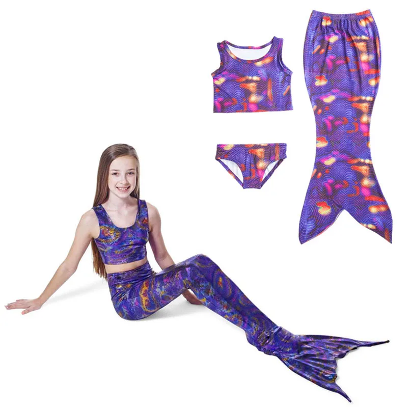 Купальный костюм русалки для девочек из 3 предметов детское бикини с хвостом
