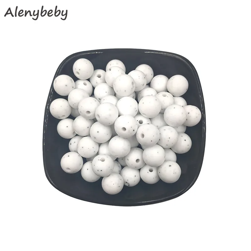 white granite 100pc силиконовый для детей для прорезывания зубов бусины 15 мм безопасный пищевой Клас Уход жевательные круглые Без БФА, силиконовый бисер зубное кольцо для ребенка ожерелье - Цвет: white granite
