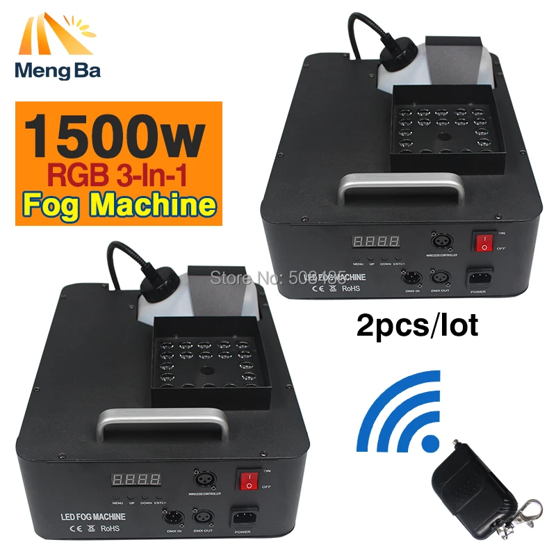 2 шт./лот 1500 Вт RGB 3-в-1 противотуманная машина л DMX512 дымовая с 24x3 светодиодным