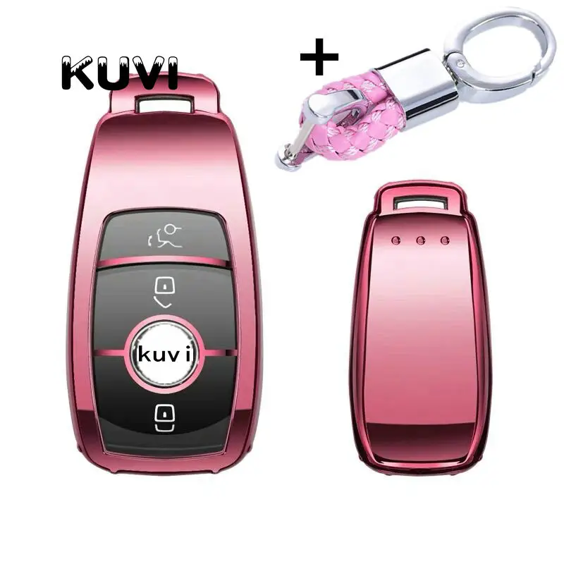 pink with keychain Красочные ТПУ автомобильный чехол для ключей сумка защитный брелок для Mercedes Benz E Class W213 S class аксессуары - Название цвета: pink with keychain