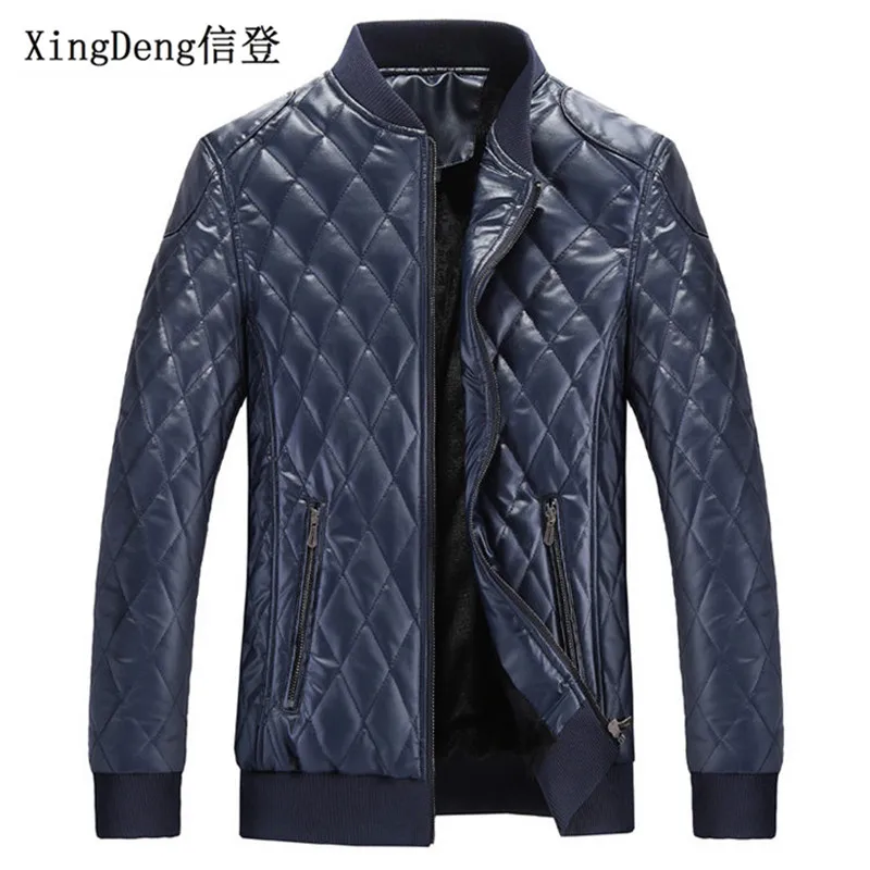 

XingDeng Leather Bomber fashion Jacket Men Warm Waterproof Long Sleeve Zipper Overcoat Loose Casual top coat plus size 4XL