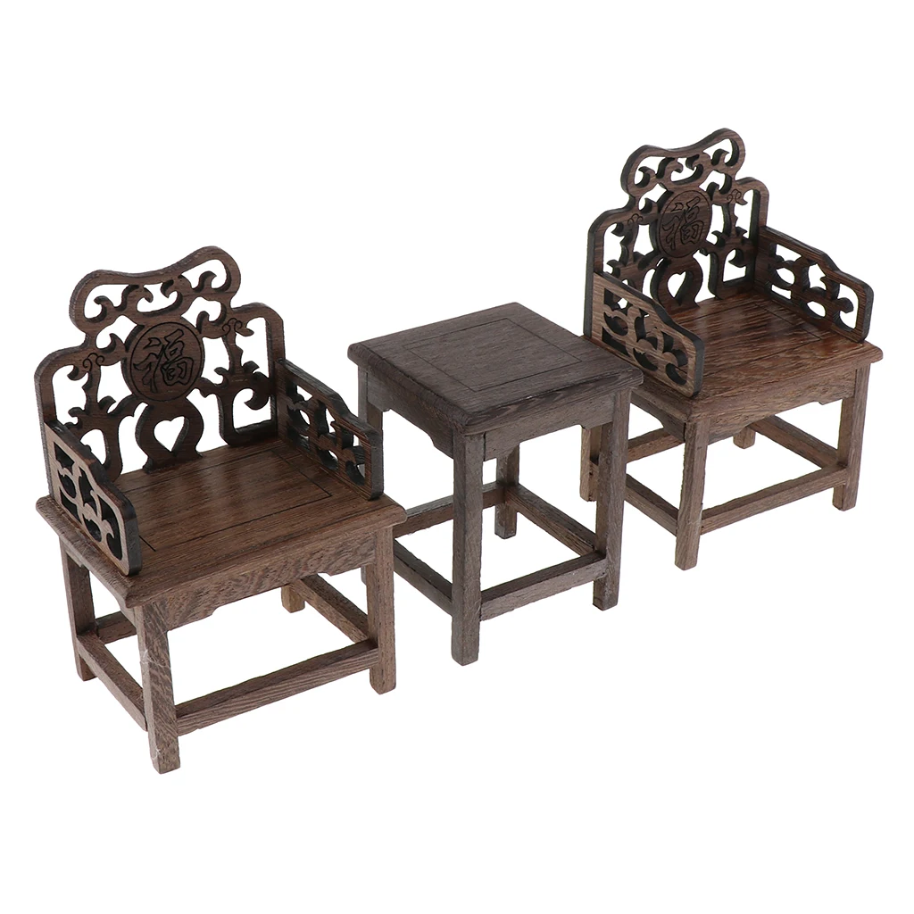 Dollhouse Miniature Furniture Wood End Table and Carved Armchair Items for 12inch Doll& Doll House