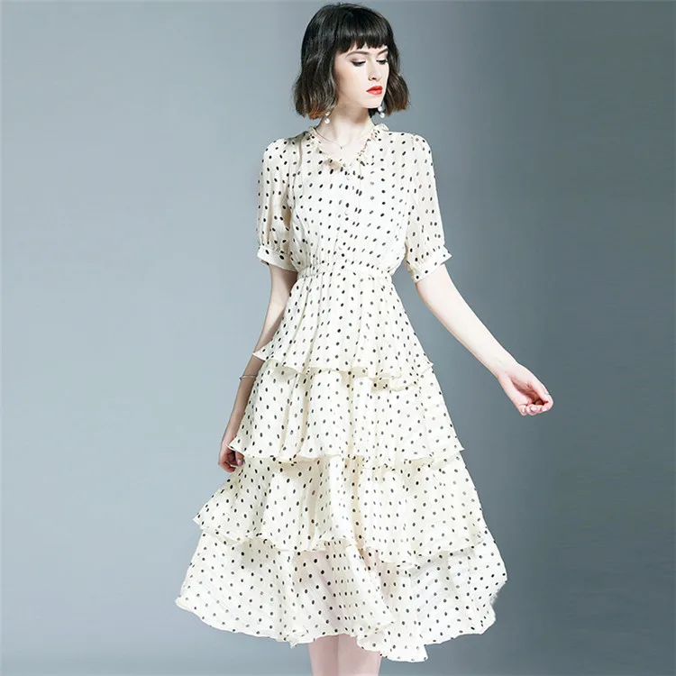 Пластичный монтаж 2019 Для женщин Летнее шифоновое нарядное платье в белый горошек