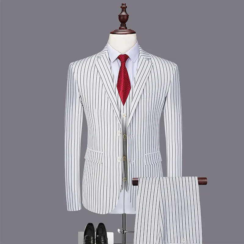 

Men's suit new men's fashion slim striped suit three-piece suit (jacket + pants + vest) men's business casual suit
