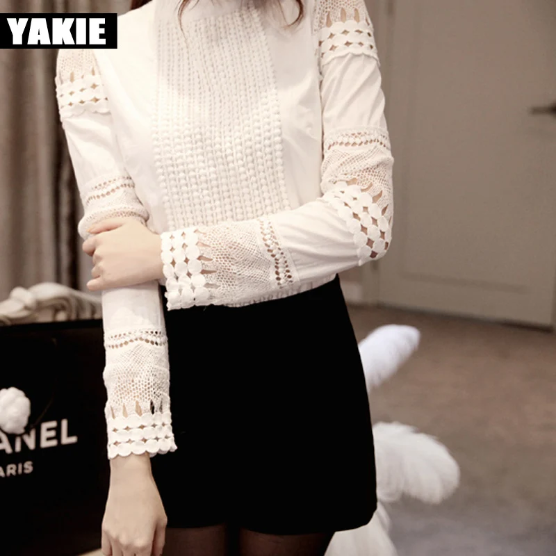 Блузка женская кружевная свободного покроя элегантная офисная белая рубашка