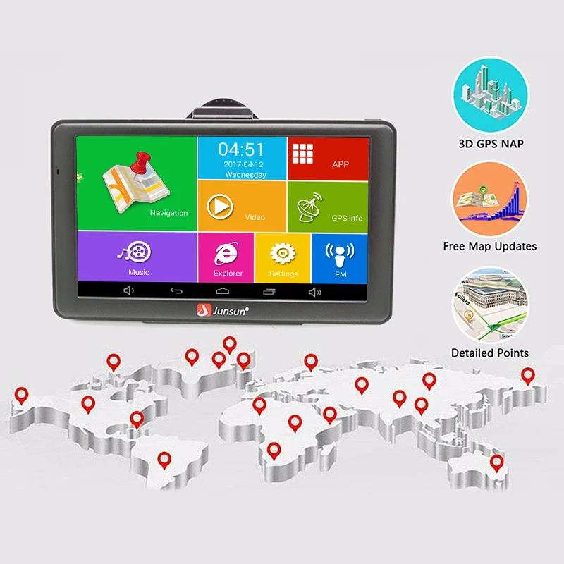 Junsun 7 дюймов HD Android автомобилей GPS навигации WI FI quad core грузовик Навигатор