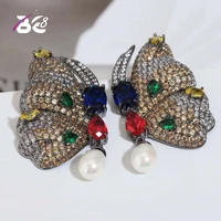 be 8 luxury micro pave multicolor cz stone stud earrings beautiful butterfly shape earring for women female bijoux brincos e827