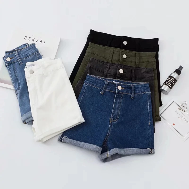 

Women High Waist Petite Roll Hem Denim Shorts Skinny Shorts
