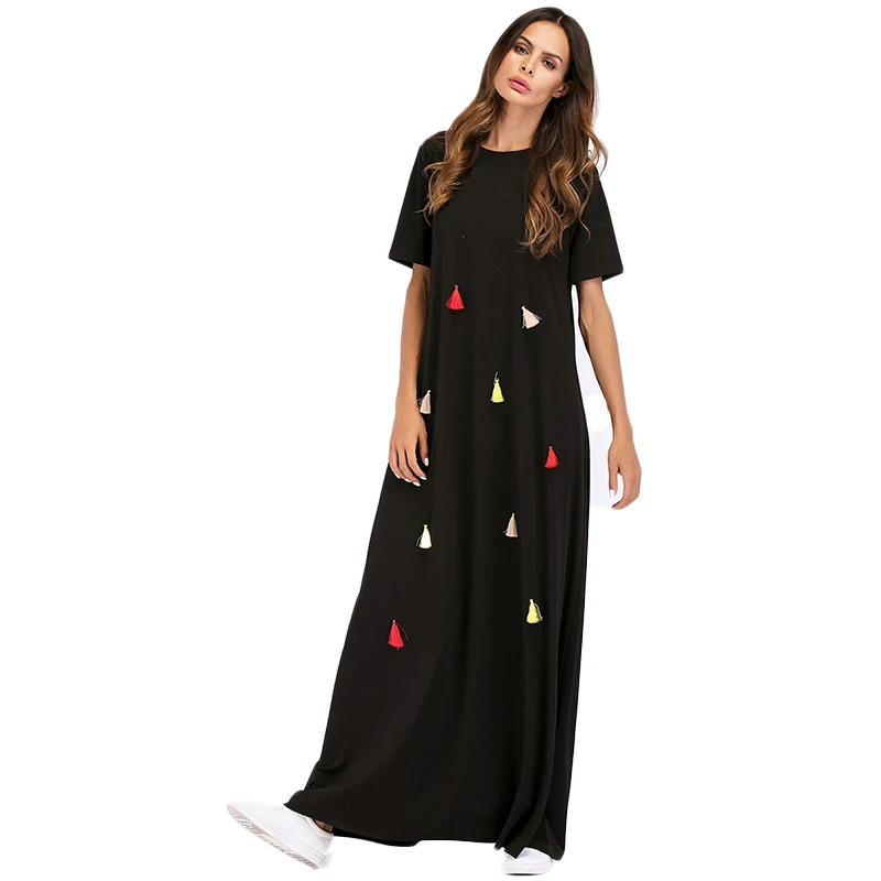 Летнее платье с кисточками для женщин короткий рукав повседневное Vestidos De