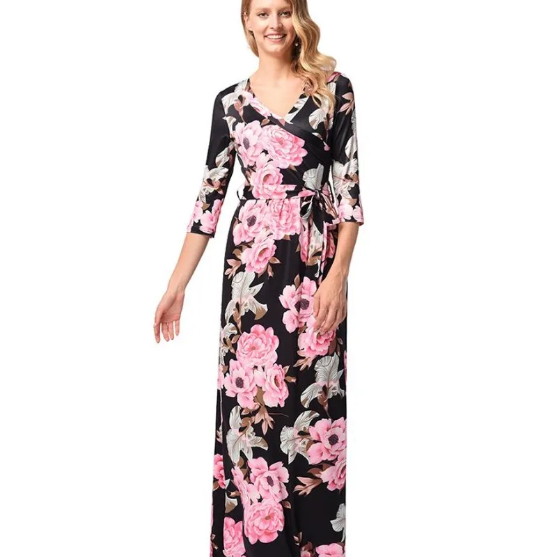 2018 Лето Осень длинное платье с цветочным принтом бохо туника Макси женское