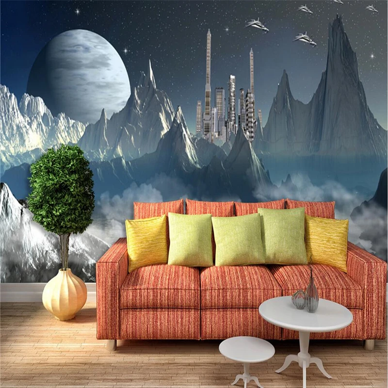 beibehang Custom Photo Wallpaper 3D Large Wall Stickers Sci-Fi Spacecraft TV Walls papel de parede wallpaper for walls 3 d | Обустройство