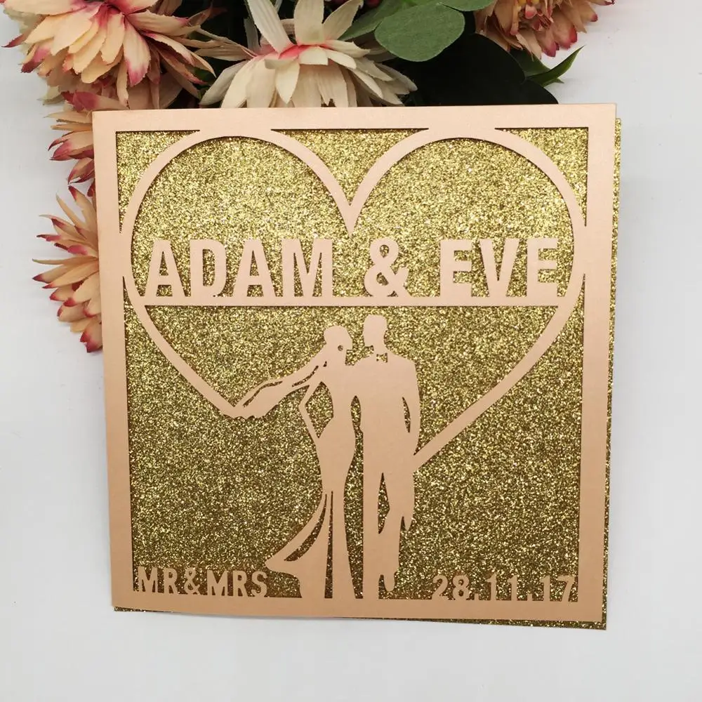 

100Pcs/Lot Custom marriage lovers name Pearl paper Card Wedding invitation Birthday Party envelop Blessing Greeting Card