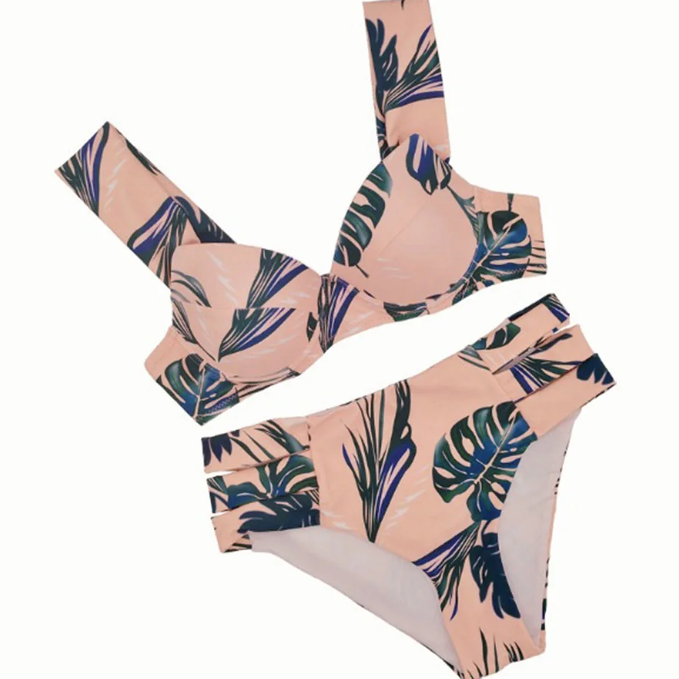 Palm Leaf Print Купальники на косточках Купальник High Cut стринги бикини мини микро