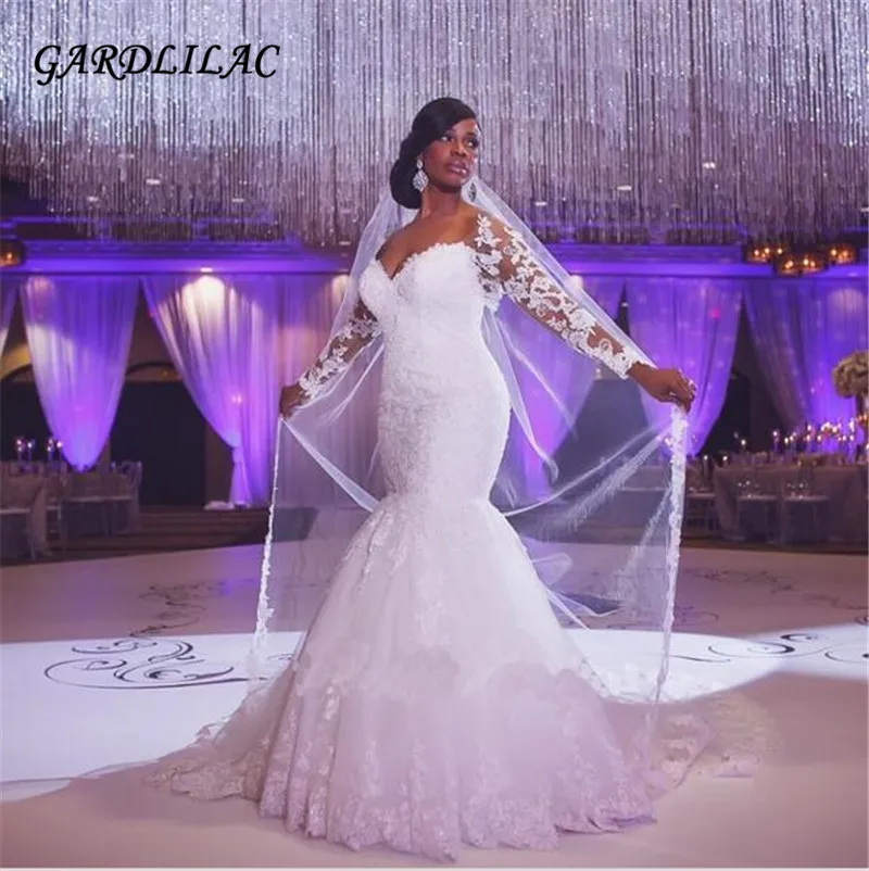

2021Off The Shoulder Mermaid Wedding dresses Long Sleeve Lace Appliques Wedding Bridal Gowns Robe de marie Vestidos de Noiva