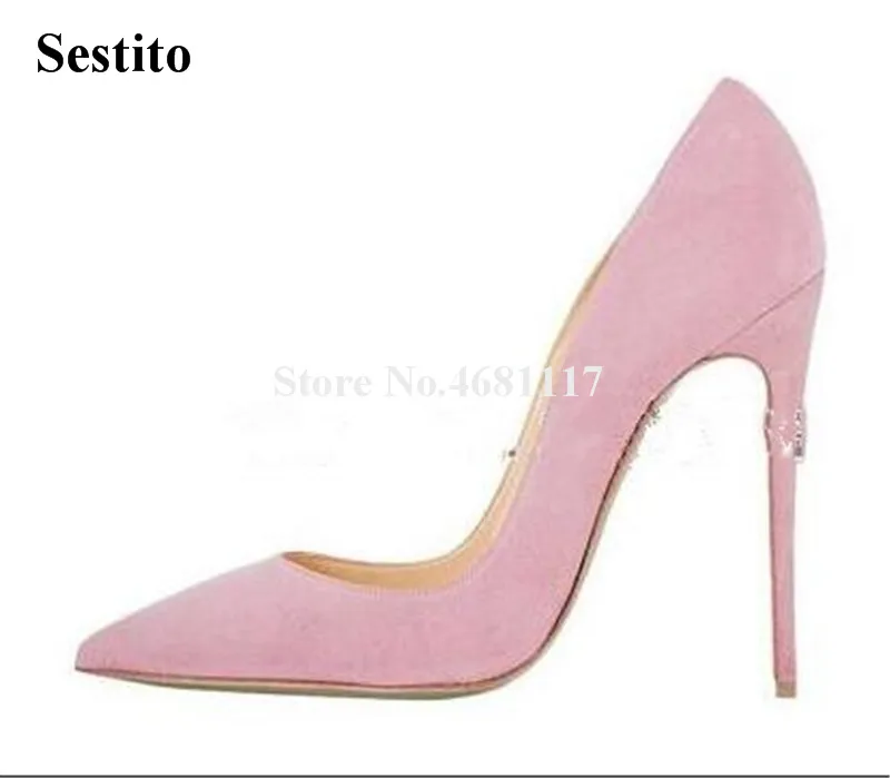 

Туфли-лодочки женские на шпильке 12 см, замша, кожа, классический стиль, заостренный носок, высокий каблук, официальный дизайн, розовые, фиоле...