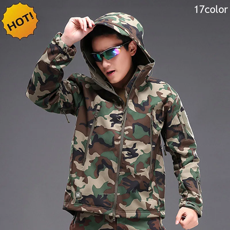 

HOT 2021 Outdoor Winter Thicken Fleece TAD Shark Skin Soft Shell Thermal ski-wear Camouflage Cargo Camping training Jacket Men