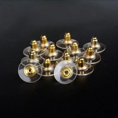 gold round 100 шт./лот, резиновые Прозрачные Серьги, задняя пробка, силиконовые круглые серьги, задняя пробка, пули, бабочки, задняя пробка - Цвет: gold round