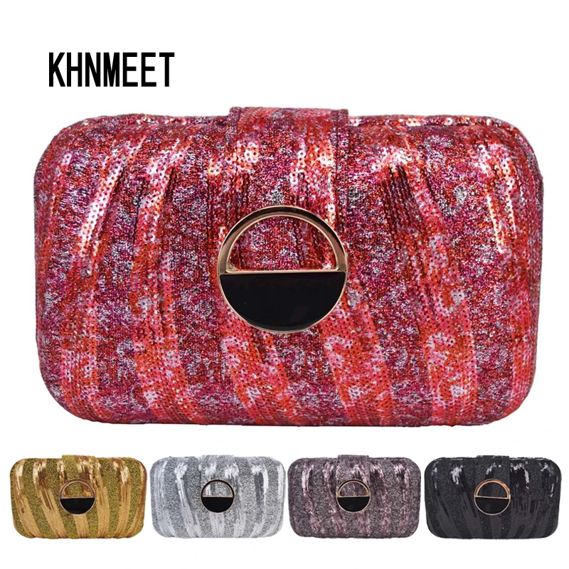 Золотистая красная коробка клатчи сумка на плечо с цепочкой Женский кошелек для