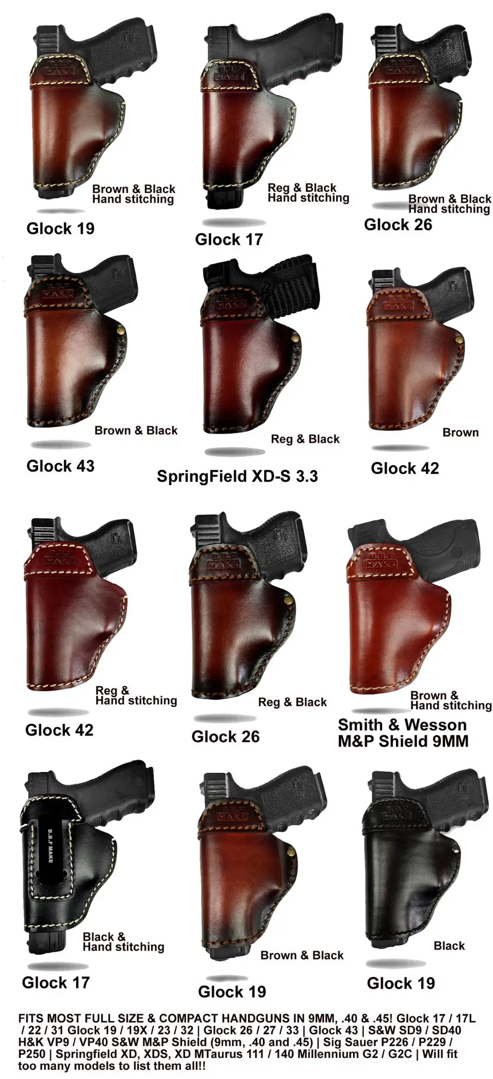 B.B.F MAKE Пистолет Чехол кожаный мешок Patternt сумка доски для S & W М P щит GLOCK 17 18 19 22 23 26 27