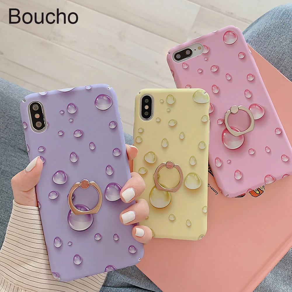 Boucho Hard PC Ring Grip Case For iphone XS MAX XR X 8plus 7 8 6 6s plus Water drops Pattern Phone Holder Cover |