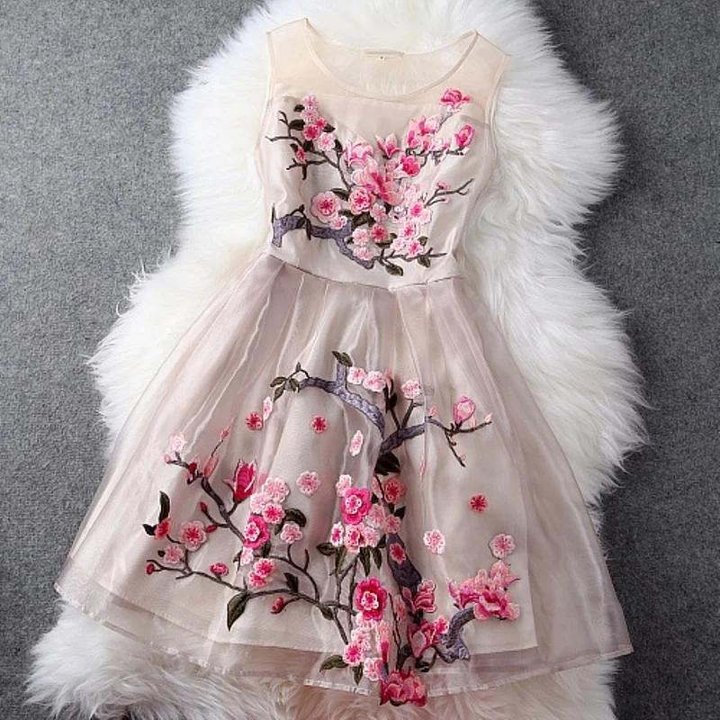 woman party dress 2018 new High quality summer embroidery Retro clothing Slim elegant Flower Dress XL XXXL free shipping dresses | Женская