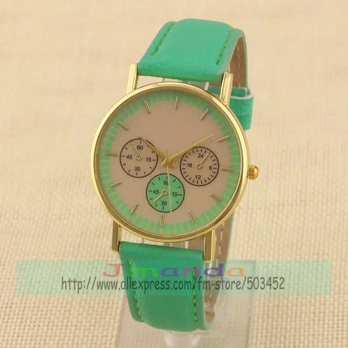 100 шт./лот 8002 золотистый корпус с тремя глазами кожаный ремешок кварцевые