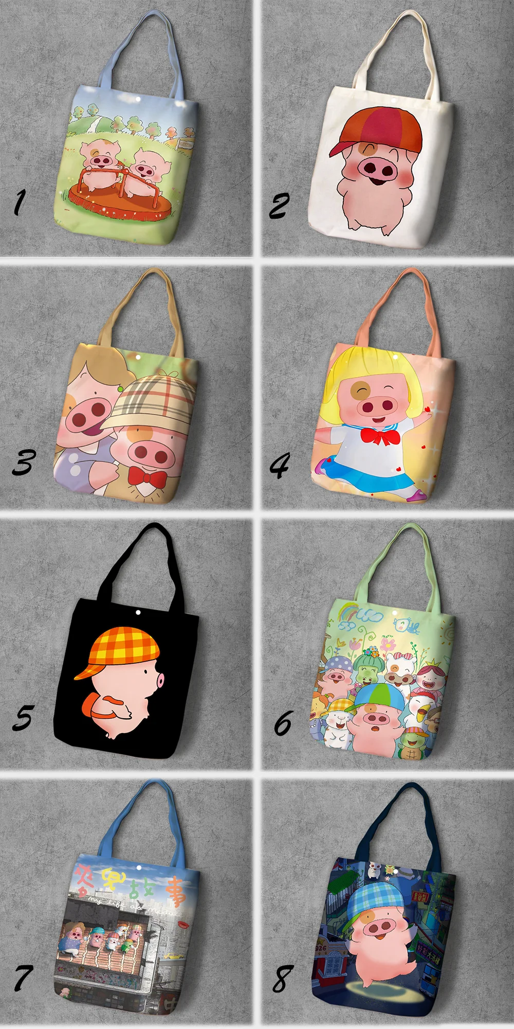 

Mcdull Pig Cartoon Student Printed Recycle Canvas Shopping Bag Large Capacity Customize Tote Fashion Lady Casual Shoulder Bags