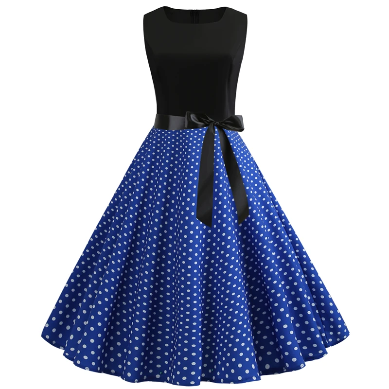 Bebovizi Women New 2019 Summer Black Patchwork Vintage Dresses Dot Print Casual Office Elegant Plus Size Party Bandage Dress | Женская